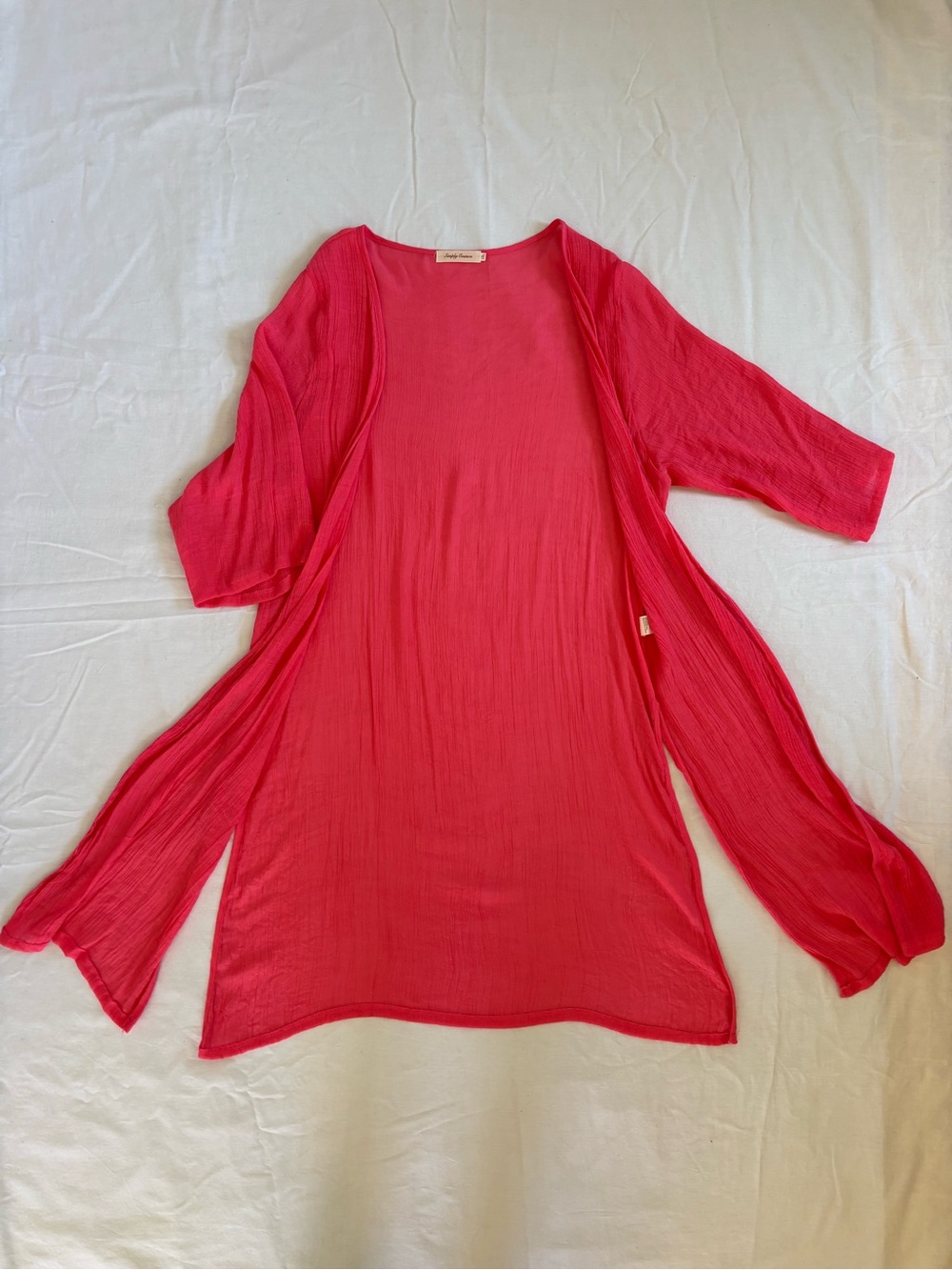 Simply Couture Coral Crinkle Duster Cardigan XL Boho Resort Beachy Layer - Picture 6 of 10